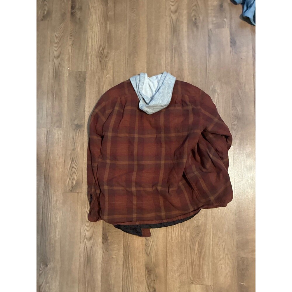 Wrangler Authentics Mens Brown Rust Plaid Quilted Lined Hooded Flannel Jacket - Picture 3 of 3